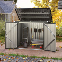 Abri de Stockage en Métal Galvanisé pour Poubelles Extérieur Abri de Jardin Verrouillable avec Toit Ouvert 2 Portes 172X95,5X130CM Gris -