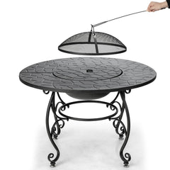 Brasero Extérieur pour Jardin 80 x 80 x 70 cm Foyer rond 4 en 1 avec Brasero Grille de Cuisson Grille en Bois -