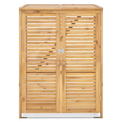 Abri à Poubelle en Bois de 120 L Abri pour Outils d'Extérieur avec Couvercle Ouvrable Doubles Portes Loquet de Verrouillage Naturel -