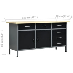 Etabli avec 4 panneaux muraux table de travail poste de travail stockage rangement d'outils 160 cm garage atelier pieds rglables en hauteur 02_0003666 -