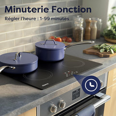 Ciarra Plaque de Cuisson à Induction - 4 Foyers - 6000W - Table de Cuisson Encastrable - Commande Tactile - 9 Niveaux - CABBIH4-E