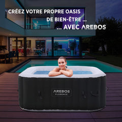 Arebos Spa Gonflable | pour l'intérieur et l'extérieur | 4 Personnes | 154x154cm | 100 Jets de Massage | Spa Bien-être Chauffage | Massage Gonflable Carré | 600 litres