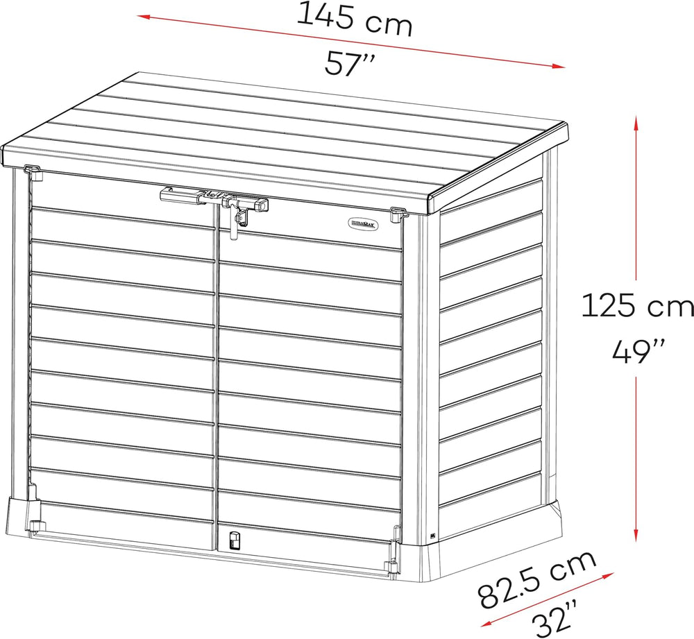 Duramax StoreAway 1200L Plastic Garden Shed/ Flat Lid,Outdoor Storage Shed,Wheelie Bin Hideaways,Wheelie bin box,Durable Construction,Ideal for Bikes,BBQs & 2x 240L Bins,145x85x125 cm,Brown