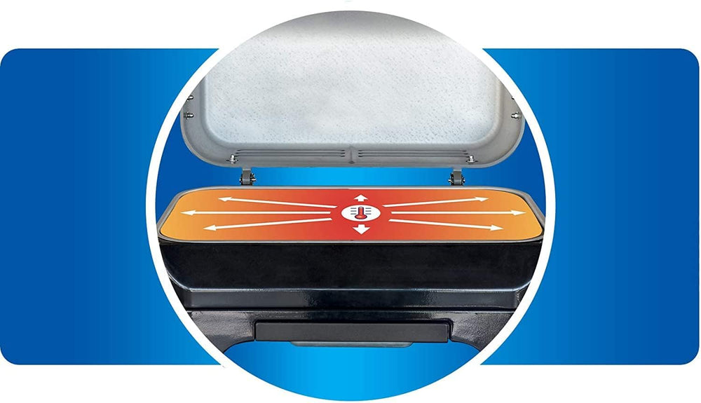 Attitude2go,Barbecue de Table à Faible fumée,BBQ Portable,à Couvercle,thermomètre,et Grille en Fonte,Alimentation : Cartouche de gaz CV 470 Plus,Gris