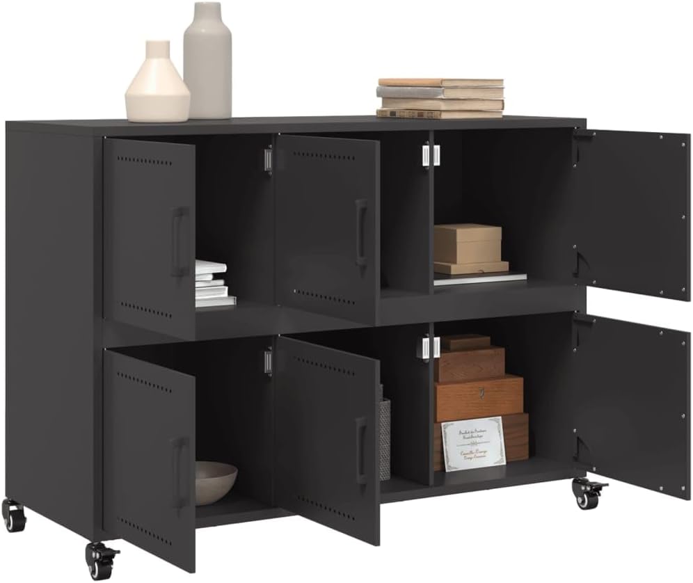 vidaXL Buffet, Armoire avec Porte, Placard avec Rangement, Organisateur de Salle de Séjour Salon Maison Intérieur, Noir 100,5x39x72 cm Acier
