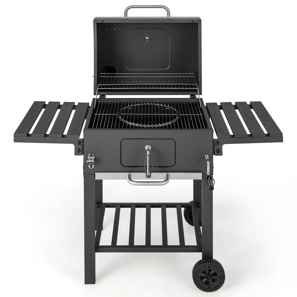 Barbecue à Charbon de Bois Portable avec 2 Tables d'Appoint Noir -