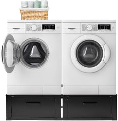 Vonia Rehausseur Double pour Lave-Linge et Sèche-Linge – Avec Tiroir – Support Machine à Laver Robuste – Noir