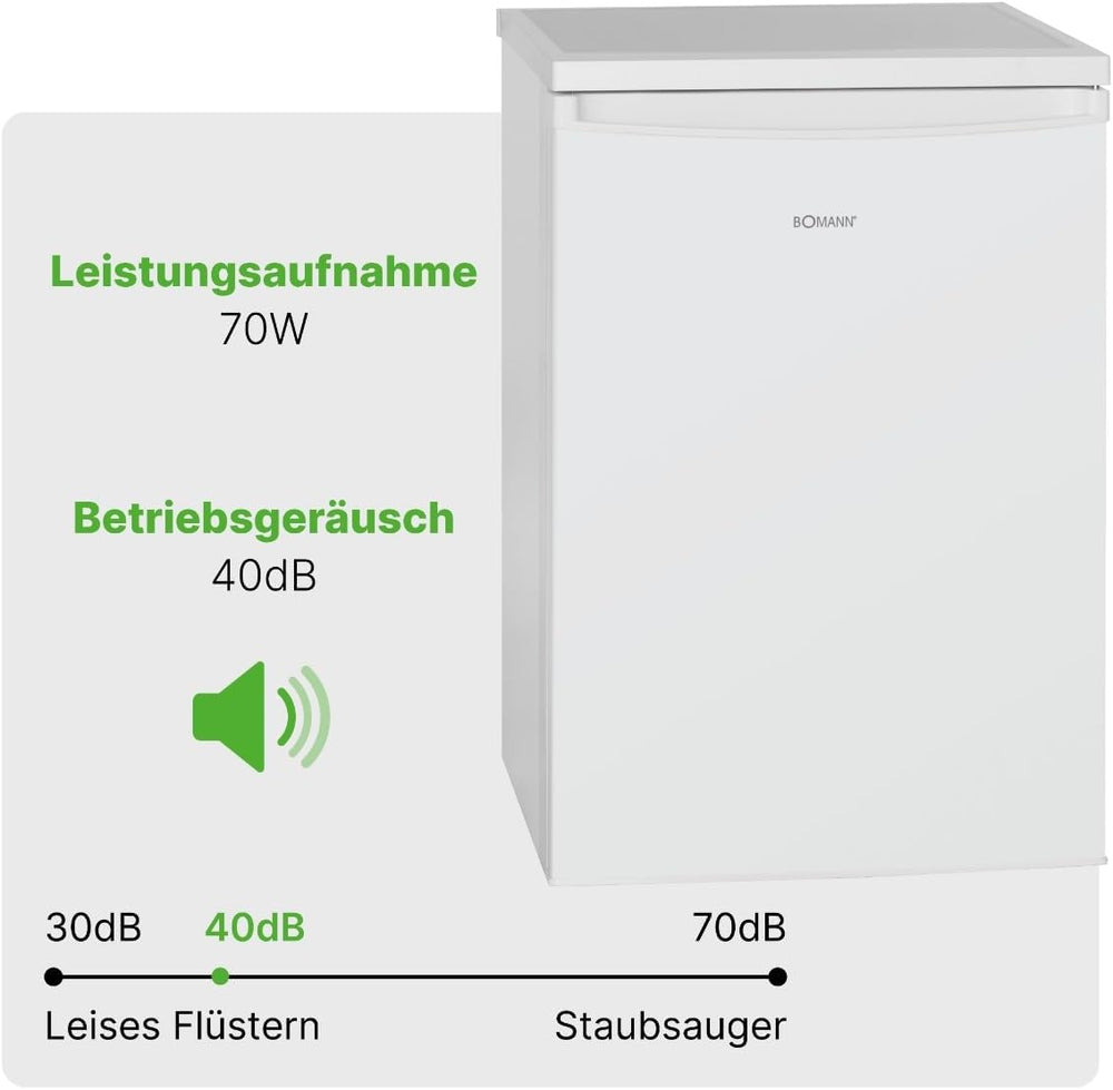 Bomann Réfrigérateur 133L blanc VS2185-1-blanc, Capacité nette : 133 litres, Éclairage intérieur à DEL, Contrôle de la température en continu, 3 clayettes en verre