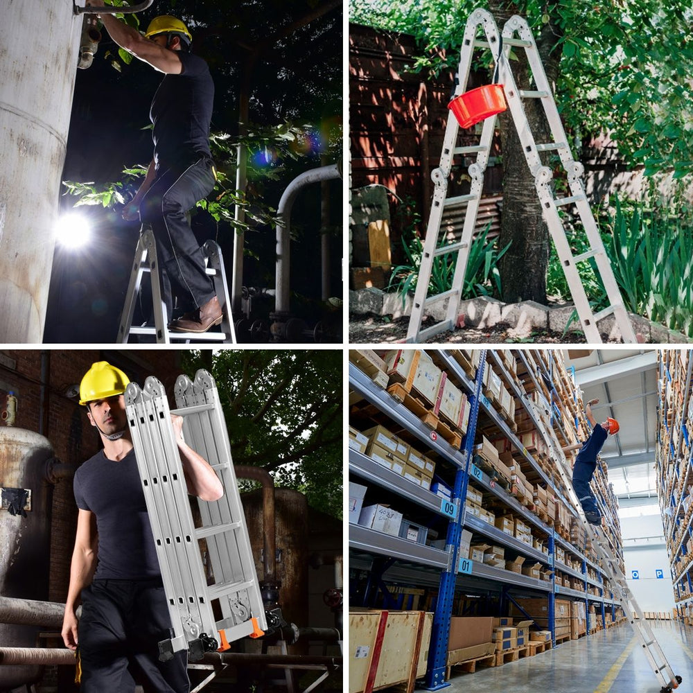 Échelle Polyvalente 5 en 1 avec 2 Montants 4 Plis 15 Echelons Pliable et Multifonction Capacité 150kg en Aluminium -