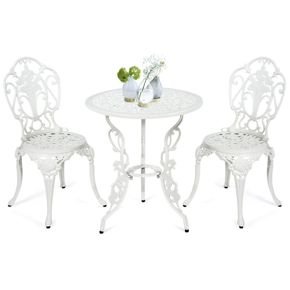 Ensemble Table et 2 Chaises pour Jardin en Aluminium en Forme de Rose Blanc Résistant aux Intempéries -