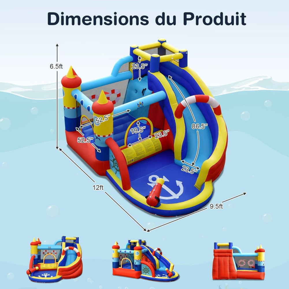Château Gonflable Style Bateau avec Toboggan Incurvé Zone de Saut Mur d'Escalade Gonfleur non Inclus -