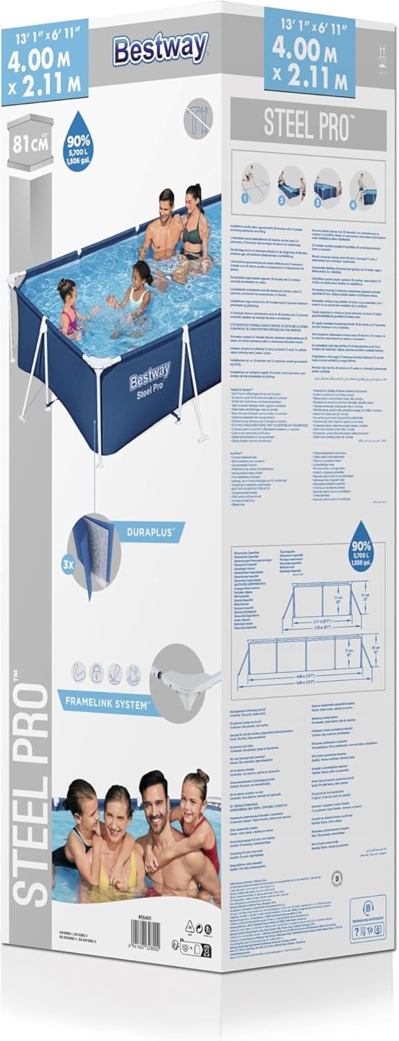 Steel Pro Piscine Hors Sol Rectangulaire 2,59 m X 1,70 m X 61 cm,Bleu