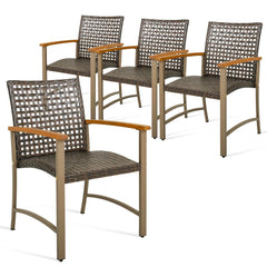 Ensemble de 4 Chaises en Rotin pour l'Extrieur Chaises avec Accoudoirs en Bois d'Acacia Structure Mtallique Robuste Chaises Ergonomiques -