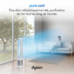 Dyson Pure Cool TP00 – Purificateur ventilateur tour sans pales, 10 vitesses, 434L/s, filtre HEPA 360°, capte 99,95% particules, Blanc/Argent