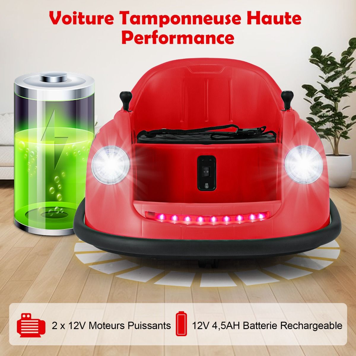Auto-tamponneuse Electrique 12V pour Enfants Alimente par Batterie Tlcommande Lumires LED Musique pour les 2-5 Ans Rose/Rouge/Bleu -
