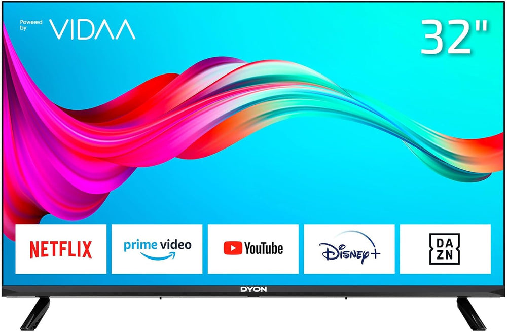 DYON Smart 32 VX Téléviseur 80 cm (32 pouces) (HD Smart TV, HD Triple Tuner (DVB-C/-S2/-T2), App Store, Prime Video, Netflix, YouTube, DAZN, +), Noir