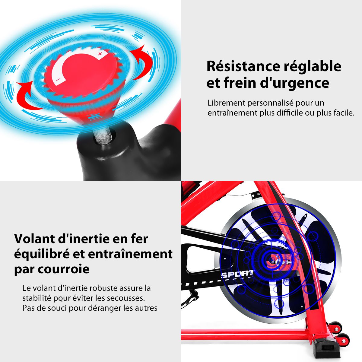 Vélo d'Exercice Intérieur avec Volant d'Inertie 8 KG Silencieux Bouilloire Porte-gobelet Ecran LCD Selle et Huidon Réglables -