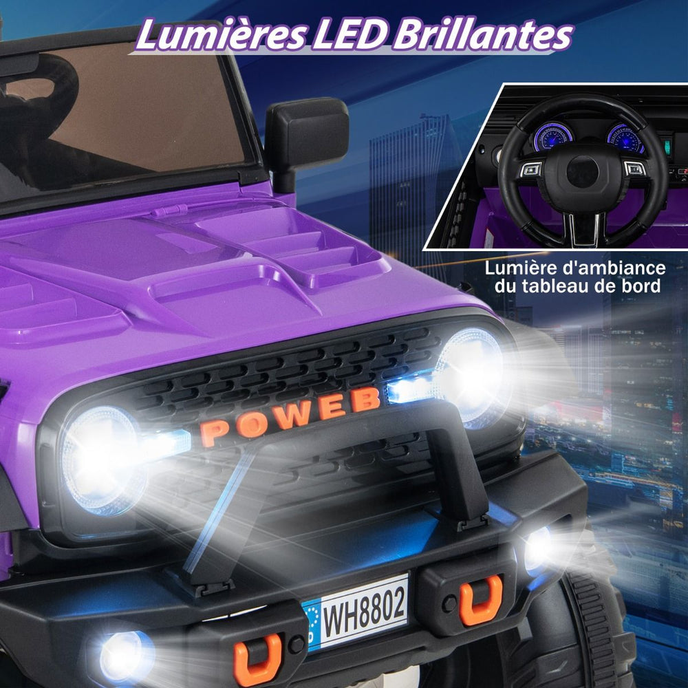 Voiture lectrique 24v pour Enfants 2 Places Tlcommande Musique Histoire Klaxon Usb Fonction de Dmarrage Lent Suspensions  Ressort Blanc/Noir/Rose/Violet -