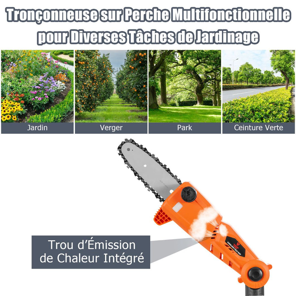 Élagueuse Télescopique sur Perche sans Fil 198 -274 cm Coupe Branche avec Batterie 20V et Chargeur Orange -