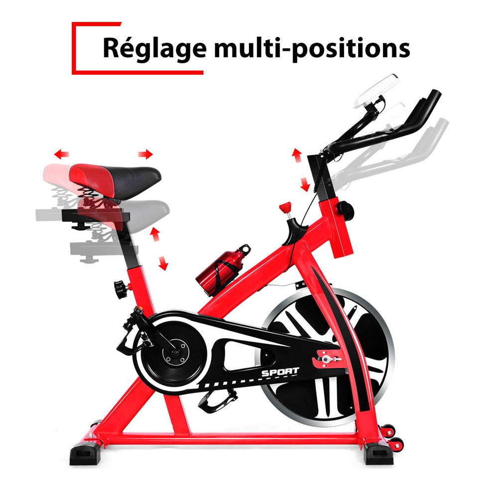 Vlo d'Exercice Intrieur avec Volant d'Inertie 8 KG Silencieux Bouilloire Porte-gobelet Ecran LCD Selle et Huidon Rglables -