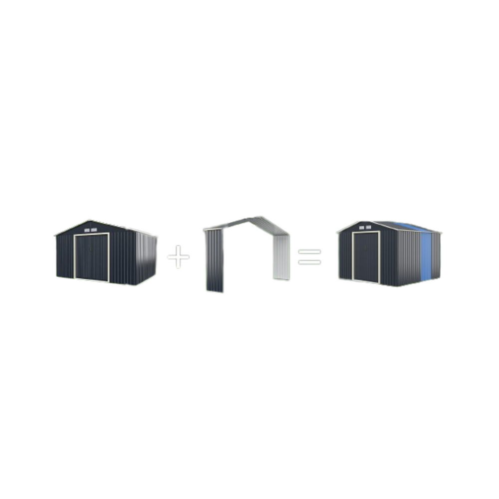 Abri de Jardin en Métal & Extension 10.85avec 2 Portes Coulissantes Verrouillables 4 Trous d’Aération Gris pour Vélo -