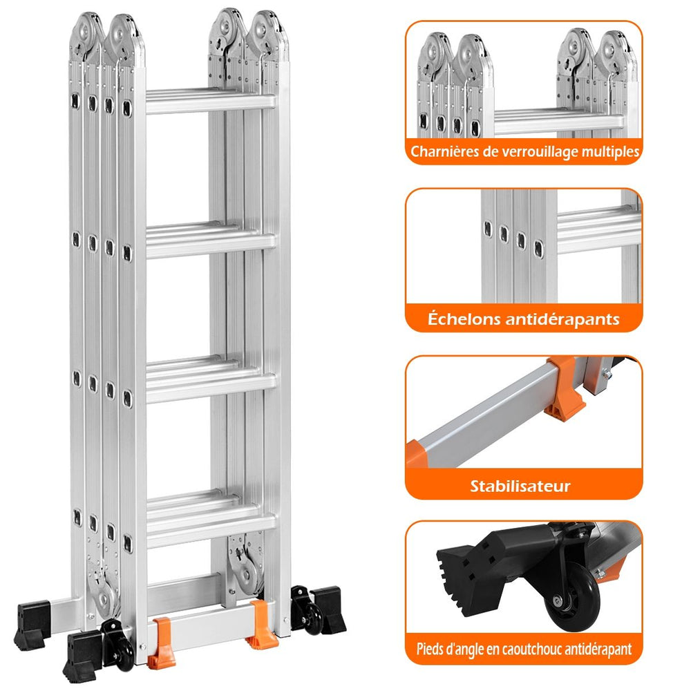 chelle Polyvalente 5 en 1 avec 2 Montants 4 Plis 15 Echelons Pliable et Multifonction Capacit 150kg en Aluminium -