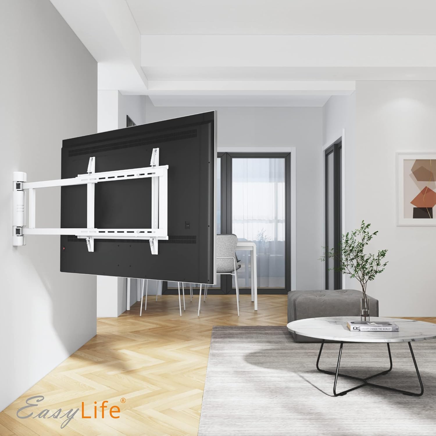 EasyLife Support TV Mural pivotant électriquement jusqu'à 170°, Support Mural VESA jusqu'à 600x400 pour LCD/OLED, téléviseur, Moniteur, écran, Smartboard de 32-75 Pouces & 50kg Max (Blanc)
