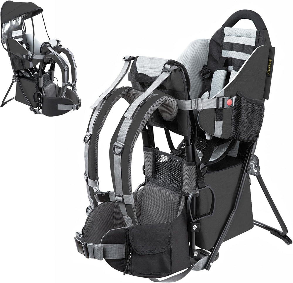 besrey Porte-bébé de randonnée, Sac à dos pour enfant, à usage en extérieur, Pliable - Noir
