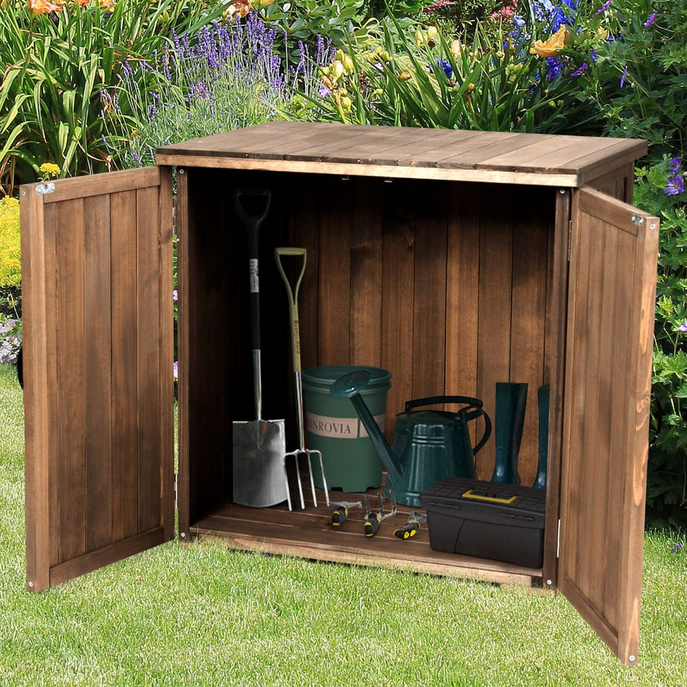 Armoire de Jardin Exterieur en Bois 77,5 x 56 x 72 cm Abri  Outils avec Double Portes Marron -