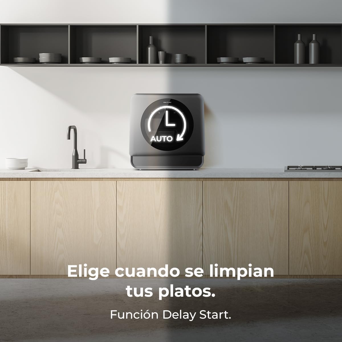 Cecotec Lave-vaisselle Compact Libre Installation sur Table Bolero Aguazero 1150 Dark. 3 Couverts, Basse Consommation, 6 Programmes, Touch Control Panel, Fonctions Long Storage et Delay Start