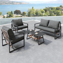 Salon de Jardin,Salon de Jardin 4 Personnes,avec canapé,Table Basse et Coussins,Housse en Tissu déhoussable et Lavable,Noir (Coussins d'assise Inclus)