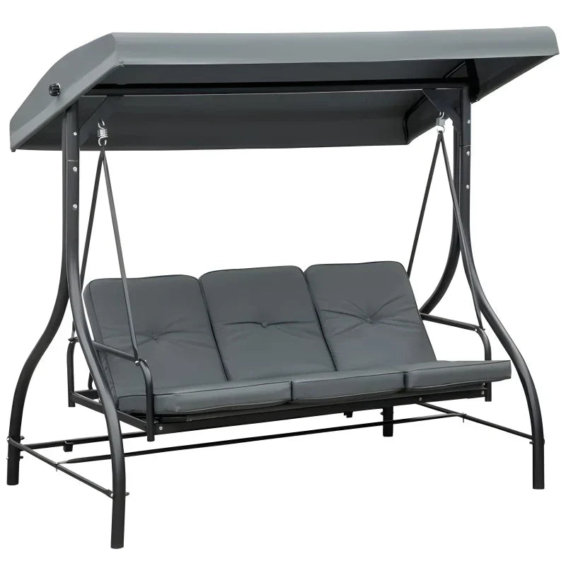 Balancelle de jardin 3 places convertible matelas fourni gris mtal noir -