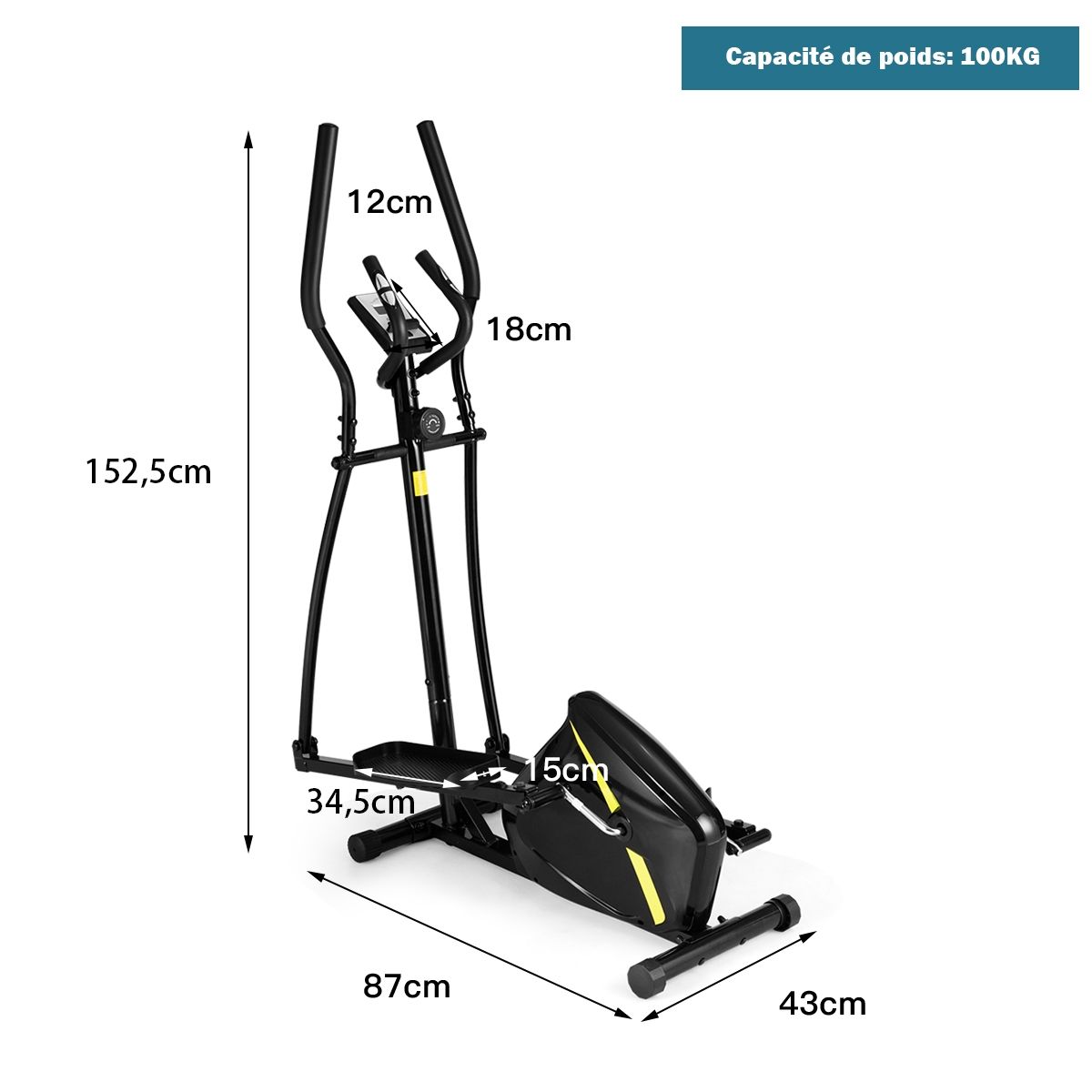 Vlo Elliptique avec 8 Niveaux de Rsistance-Masse d'Inertie 2 kg Pouls  la Main Affichage LCD -