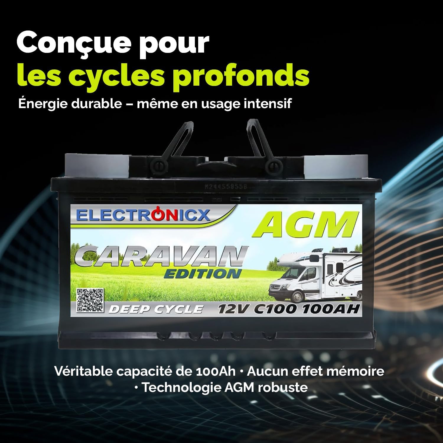 Batterie AGM 12v 100Ah Electronicx Caravan Edition batterie solaire 12v accumulateur 12v batteries solaires alimentation batterie 12v agm caravane batterie camping car batterie gel 12v accumulateur