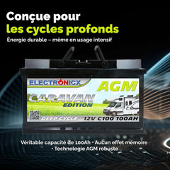 Batterie AGM 12v 100Ah Electronicx Caravan Edition batterie solaire 12v accumulateur 12v batteries solaires alimentation batterie 12v agm caravane batterie camping car batterie gel 12v accumulateur