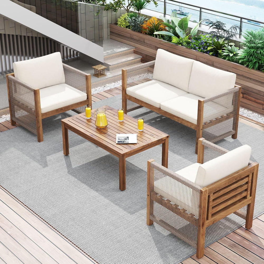 Salon de Jardin,Salon de Jardin 4 Personnes,avec canapé,Table Basse et Coussins,Housse en Tissu déhoussable et Lavable,Noir (Coussins d'assise Inclus)