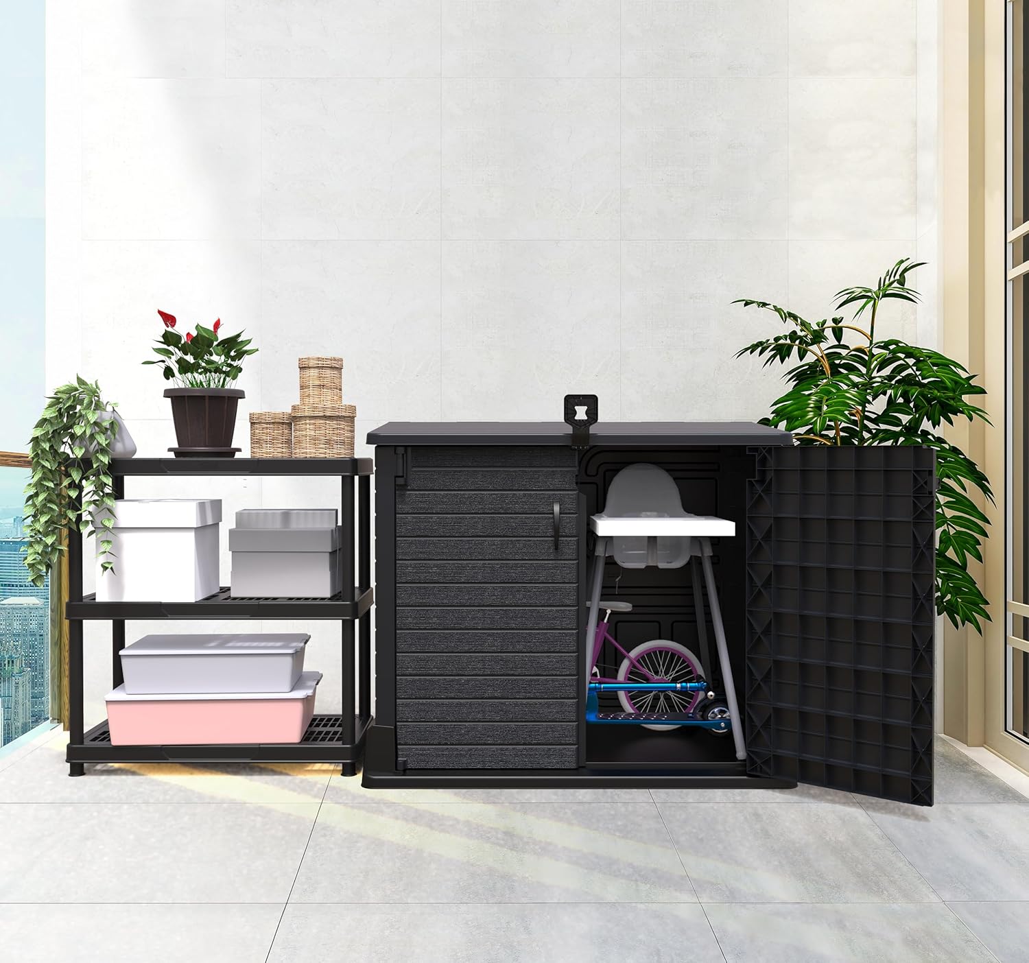 Duramax StoreAway 1200L Plastic Garden Shed/ Flat Lid,Outdoor Storage Shed,Wheelie Bin Hideaways,Wheelie bin box,Durable Construction,Ideal for Bikes,BBQs & 2x 240L Bins,145x85x125 cm,Brown