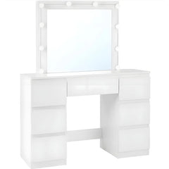 Coiffeuse Blanche avec Miroir LED - 7 Tiroirs -