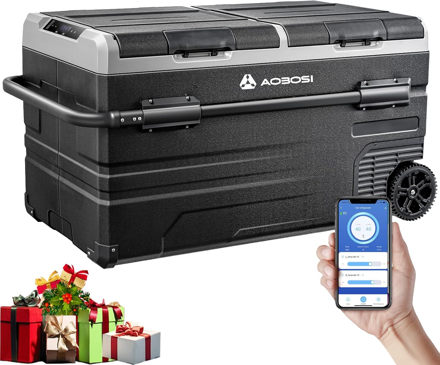 115L Glaciere Electrique Double Zone,Glaciere a Compression WiFi APP,12 V/24 V et 100-240 V Frigo Camping,-20 鈩 20 鈩pour Voiture,Camion,Bateau,Camping,Car,Caravanes,Voyageant,Maison