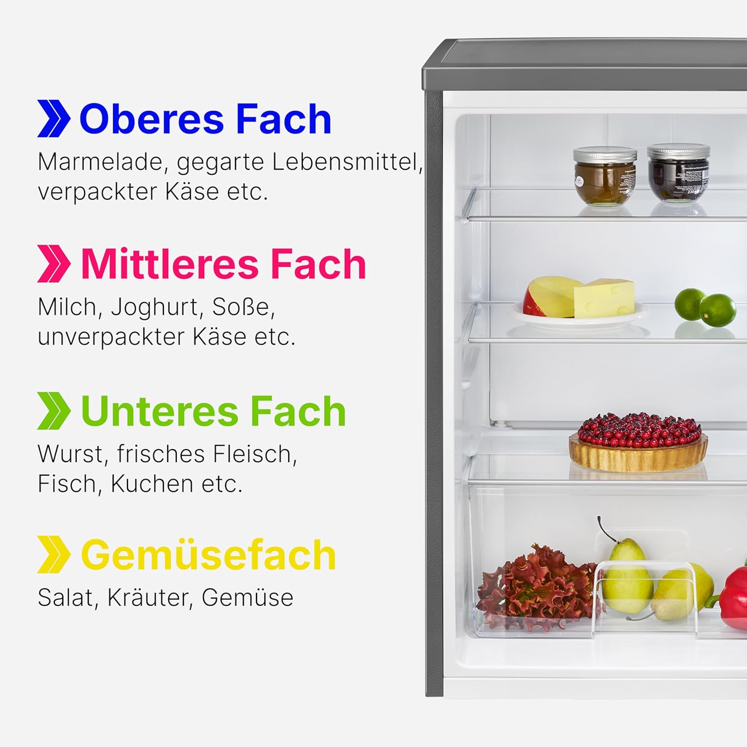 Bomann Réfrigérateur 133L inox VS2195-1-inox, Capacité nette : 133 litres, Éclairage intérieur à DEL, Contrôle de la température en continu, 3 clayettes en verre