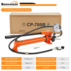 Bonvoisin CP-700 Pompe Hydraulique Manuelle avec Manomètre Haute Pression 700 kg/cm² Teneur en Huile 900cc pour des Outils Hydrauliques