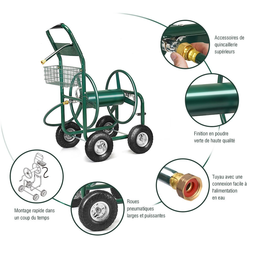 Dévidoir de Tuyau d’Arrosage avec 4 Roulettes Chariot pour 1.7m de Tuyau d’Arrosage Panier,95x62x113cm,Vert -