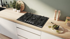 PPQ7A6I40,Srie 6,Plaque gaz,5 feux,80 cm,Verre tremp noir