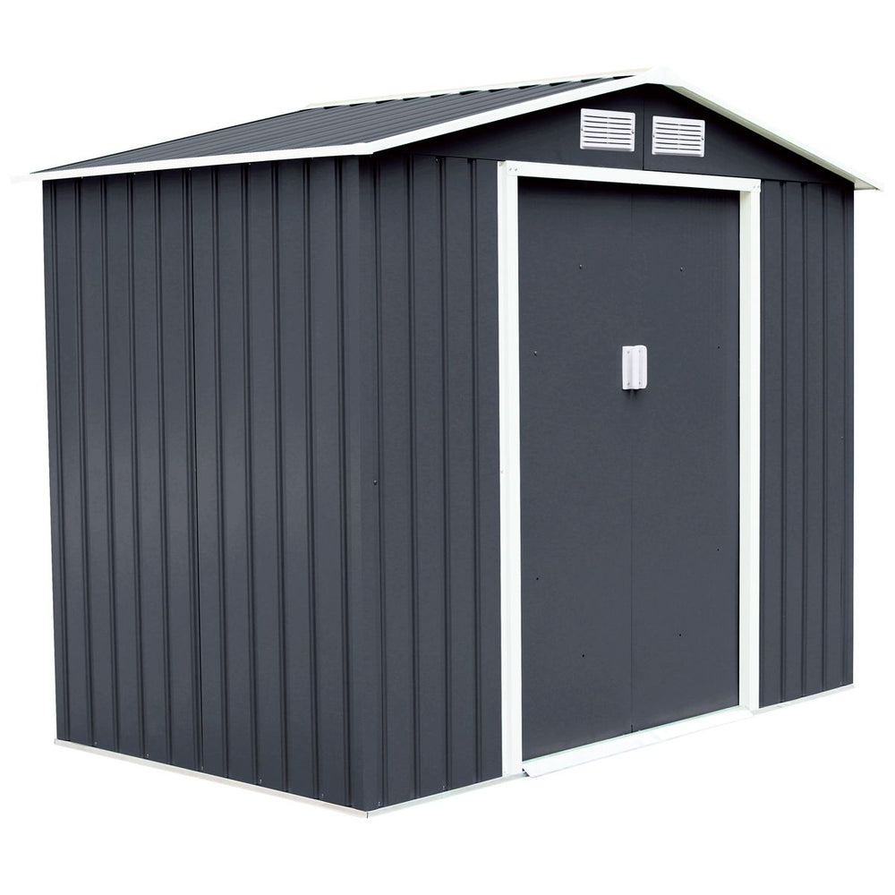 Abri de Jardin en Tôle Galvanisée Cabane de Rangement à Outils Porte Double 2 Aérations,277x191x192cm,Gris et Blanc -