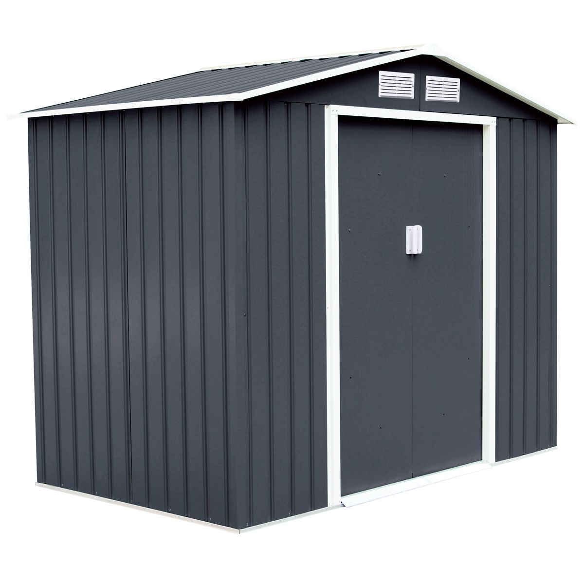 Abri de Jardin en Tôle Galvanisée Cabane de Rangement à Outils Porte Double 2 Aérations,277x191x192cm,Gris et Blanc -