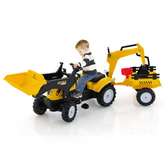 3 en 1 Tracteur pour Enfant avec 6 Roues Jouet Pelle Remorque Amovible avec Volant Klaxon 3  6 Ans Jaune/Vert -