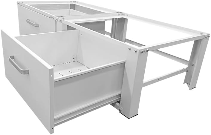Vonia lave-linge surélevé - Support pour lave-linge avec tiroir intégré - Double - Blanc