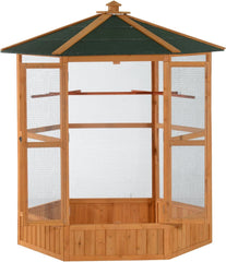 2025 Grande gabbia esagonale in legno per uccelli da voliera all'aperto con tetto coperto -