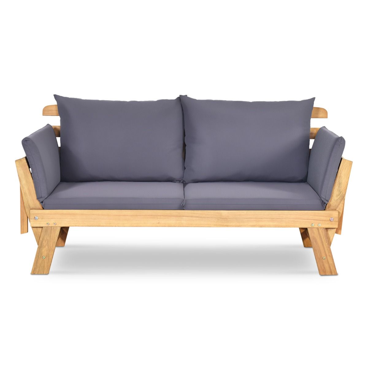 Chaise Longue Convertible avec Coussin Canapé de Jardin 2 en 1 en Bois d’Acacia avec Accoudoir Réglable pour Patio Piscine Jardin Blanc/Gris/Bleu/Rouge -
