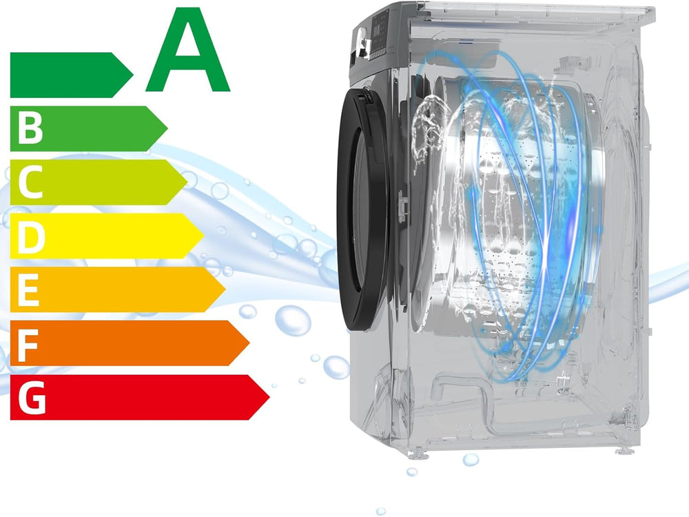 CHiQ Lave-linge CFL80-14586IM3XA, Chargement frontal 8 kg,Space Pro,Moteur Inverter stable, 1400 tr/min, Programme intelligent à IA, Fonction vapeur, Lavage rapide 15 minutes, 15 cycles lavage, Gris